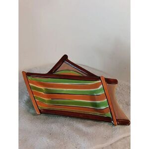 CLAY ART Green Glazed Ceramic Beachy Snack Tray / Trinket Dish